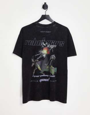 Night Addict robot wars back print t-shirt in acid wash black - ASOS Price Checker