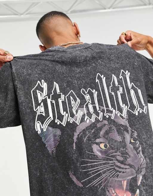 Night Addict – T-Shirt in Acid-Waschung mit „Stealth“-Print