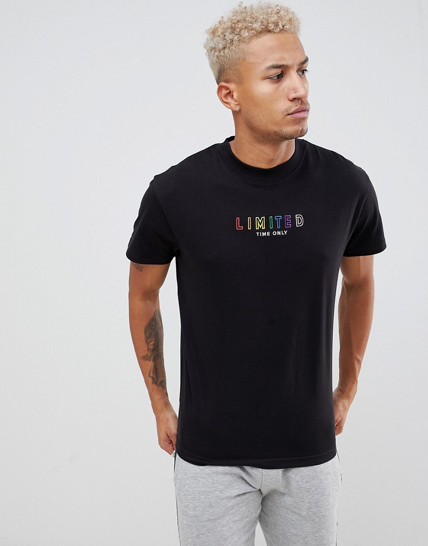 Night Addict – t-shirt med regnbågsfärgat 'Limited'-broderi-Svart