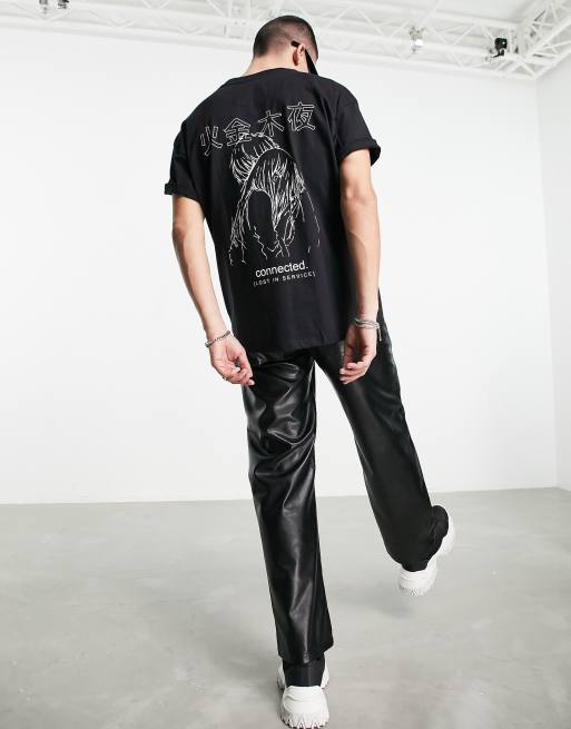 Night Addict - T-shirt met anime-print op de achterkant in zwart