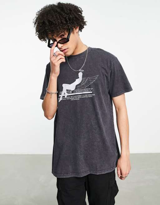 Night Addict - T-shirt met engelprint in zwart