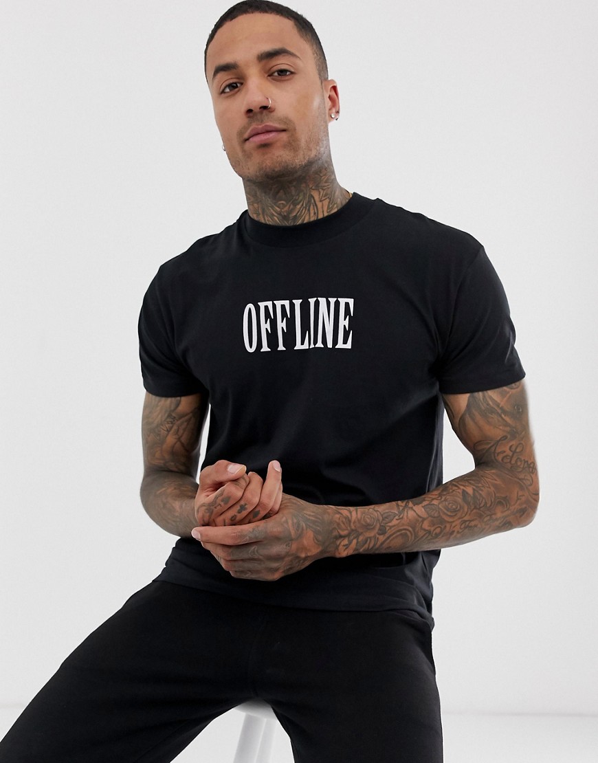 Night Addict - T-shirt met 'offline'-print-Zwart