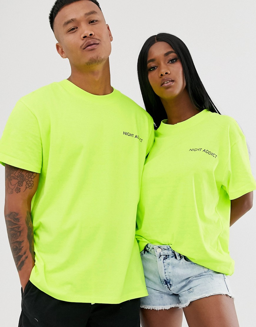 Night Addict - T-shirt unisex oversize gialla fluo-Giallo