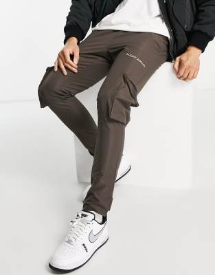 Night Addict Night Addict tapered elasticated utility trousers with cuff adjusters co-ord in brown