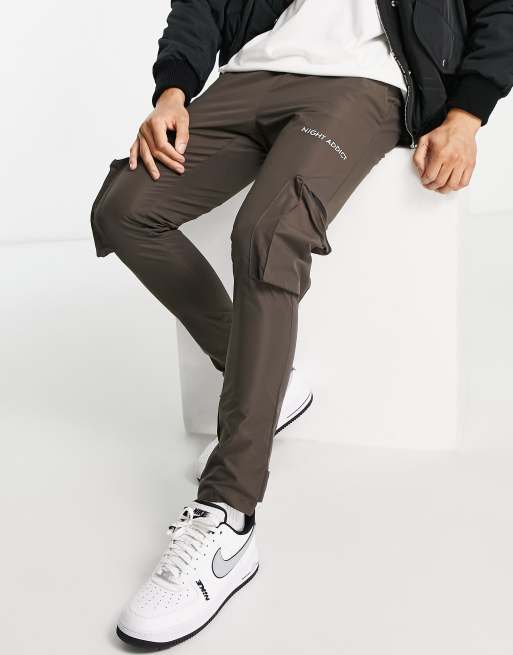 Night Addict tapered elasticated utility trousers with cuff adjusters co-ord in brown