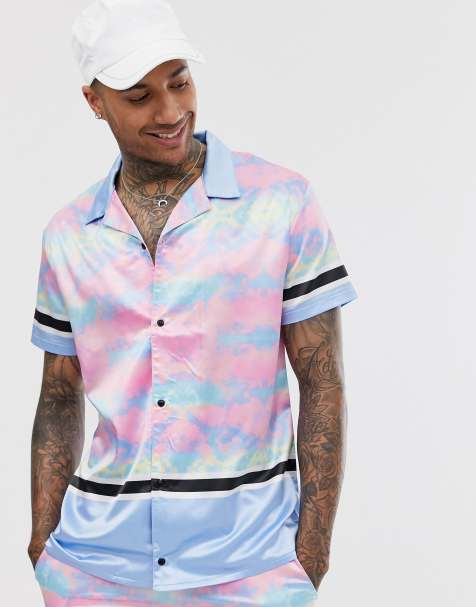 Night Addict tie dye panel satin revere collar shirt - view 1
