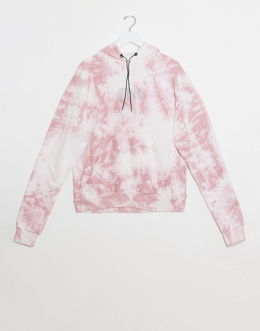 Night Addict - Trainingspak hoodie in roze tie-dye met diamante-logo
