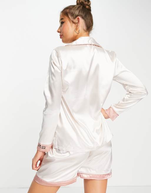 Night – Bride – Pyjama aus Satin mit Kontrast in Elfenbein und Rosa, 2 von 4