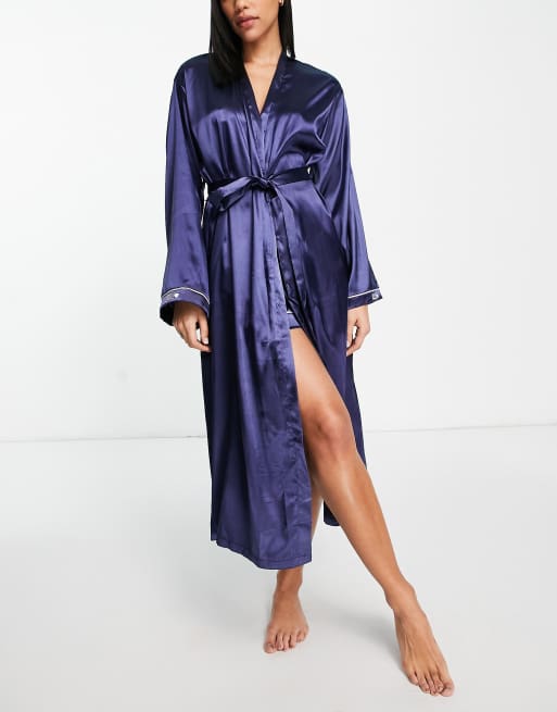 Night - Bruidsmeisjes - Satijnen kamerjas met contrasterende biezen in marineblauw, 3 van 4
