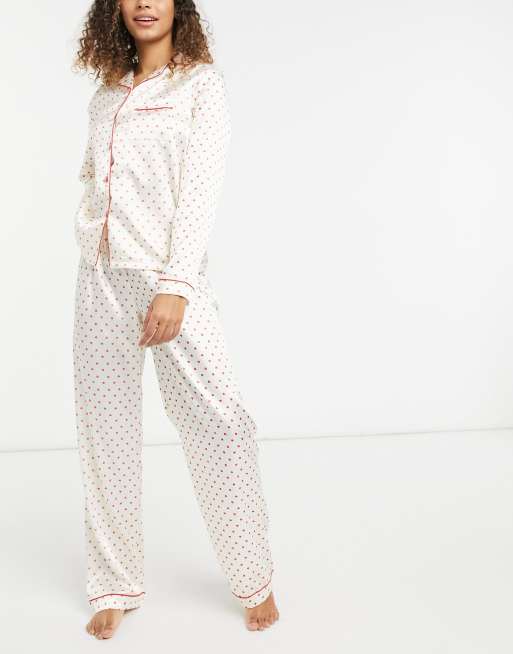 Satin Floral Print Color Block Pajama Pants Set