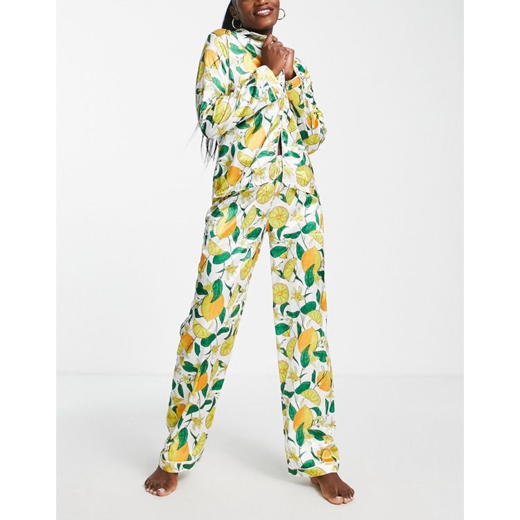 Image 4 of ASOS Newton Satin Jacquard Spot Shirt & Wide Leg Pyjama