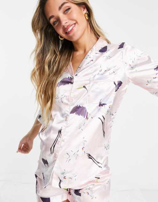 Night Maternity satin crane short pyjamas in pink | ASOS