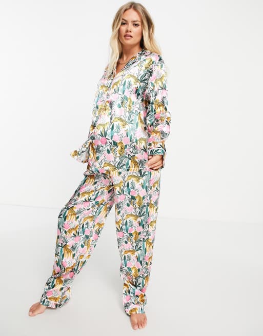 Night Maternity satin rose leopard print pajama set