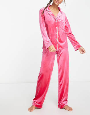 Night princess velvet pyjama set with diamante buttons in hot pink - ASOS Price Checker