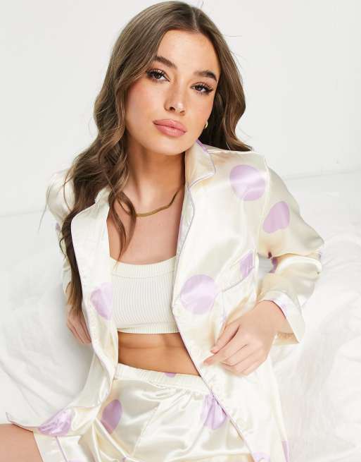 Loungeable Lilac Piping Satin Shirt Pyjama Set