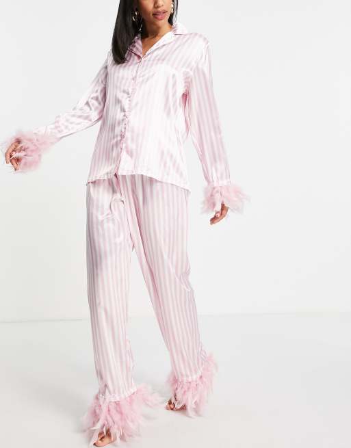 pink and white striped pajama pants