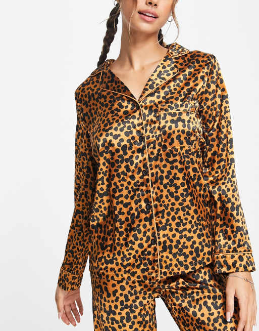 Night satin pyjama set in brown abstract animal print, 4 of 4