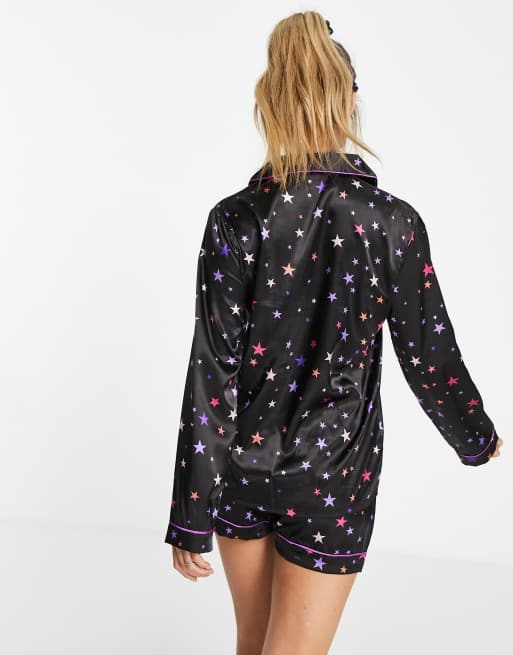Night - Set regalo di abbigliamento da notte da 5 pezzi in raso con stampa con stelle, colore blu navy multicolore, 3 di 4