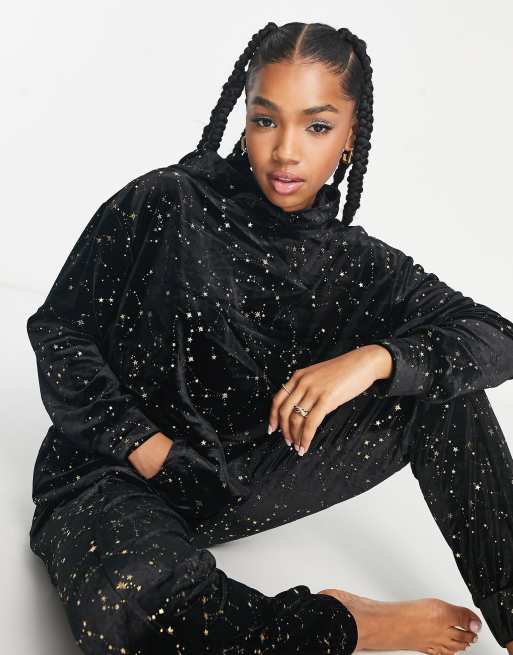 Night Sweat capuche oversize en velours avec motif toil Noir et dor