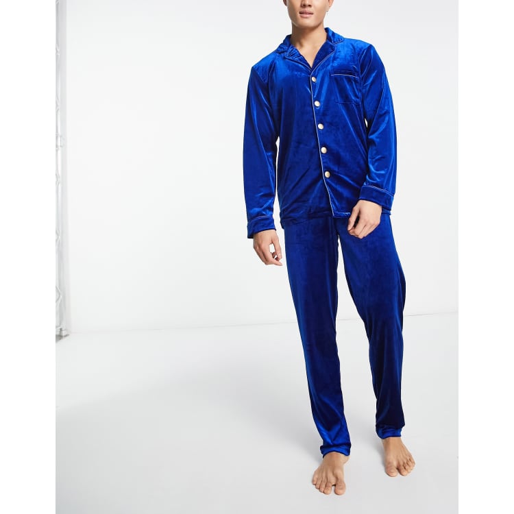 Night velvet dinner suit pyjamas in navy ASOS