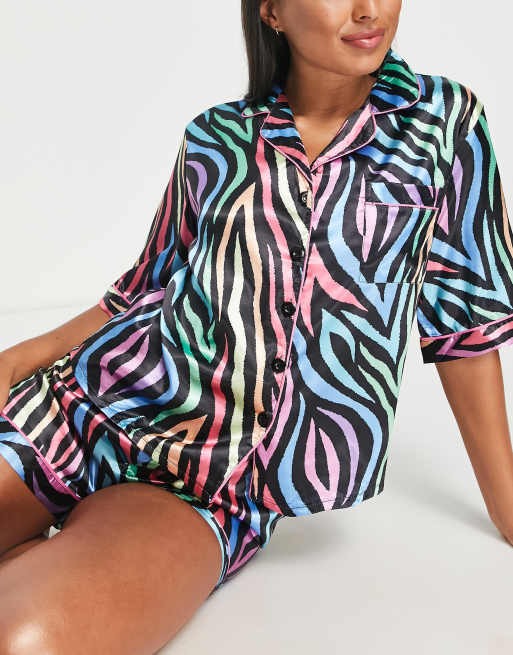 Night - Ziggy - Ensemble de pyjama satiné à imprimé zèbre - Noir et multicolore