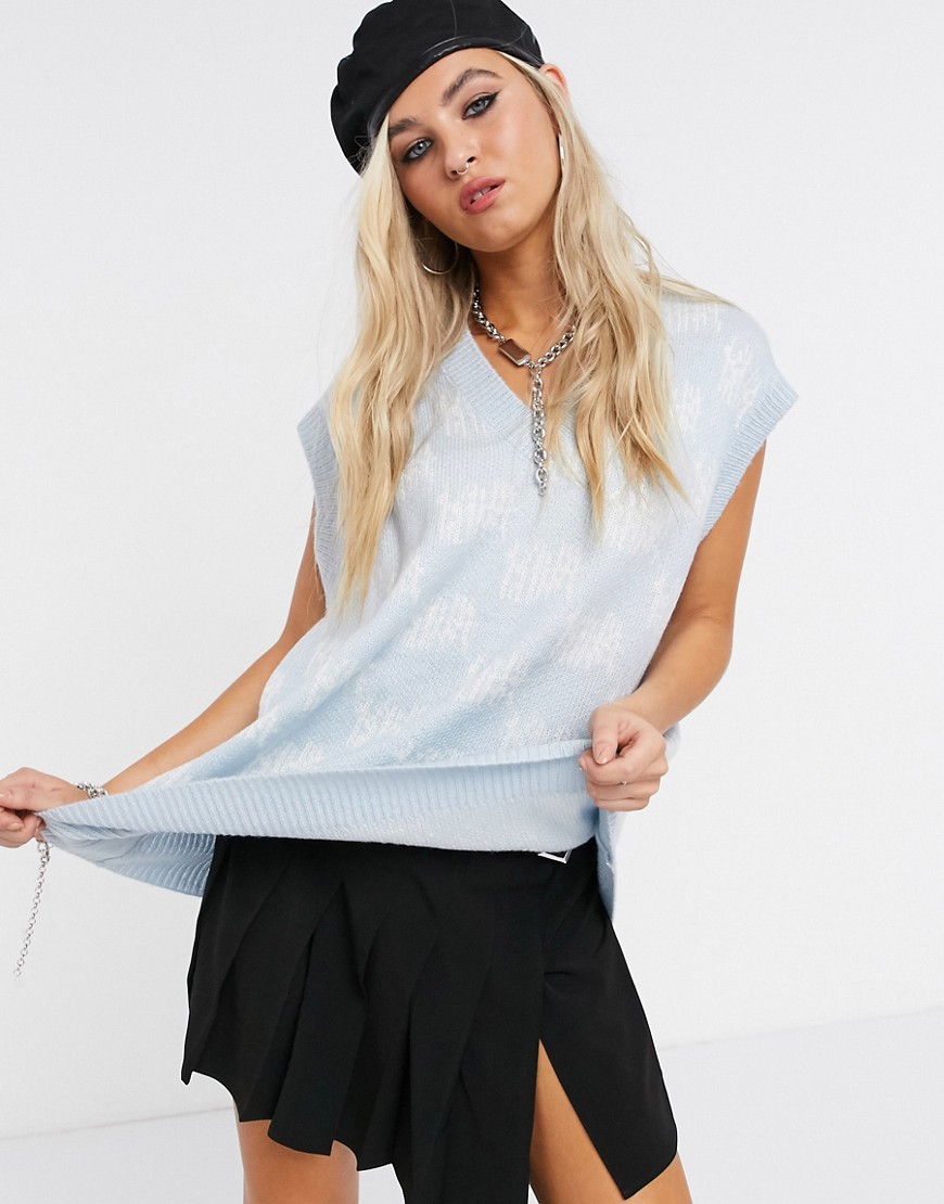 NiiHai oversized knitted sweater vest with all over logo print-Blue