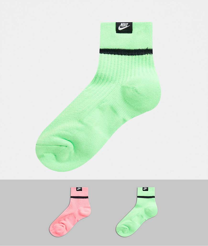 Nike 2 pack ankle socks in green and pink-Multi