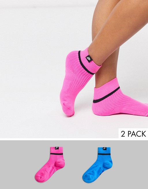 Nike 2 pack colorblock socks in pink and blue