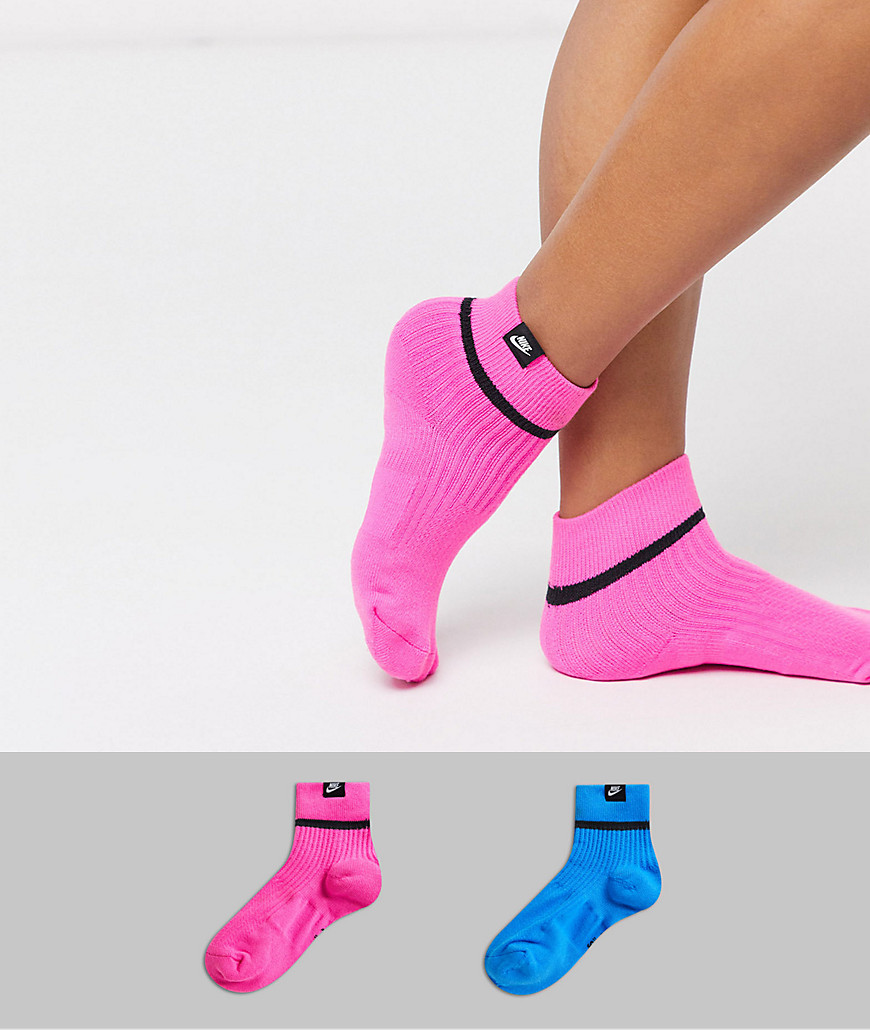 Nike 2 pack colorblock socks in pink and blue-Multi