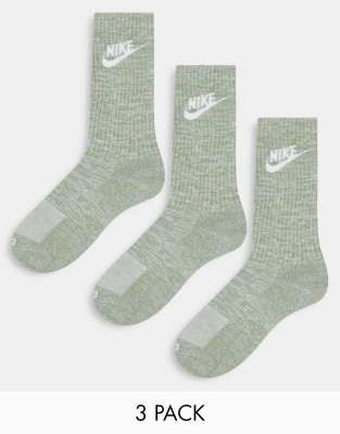 Nike 2 pack crew socks in green marl