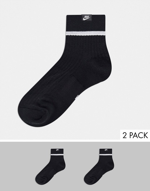 Nike 2 pack essential ankle socks in black and white