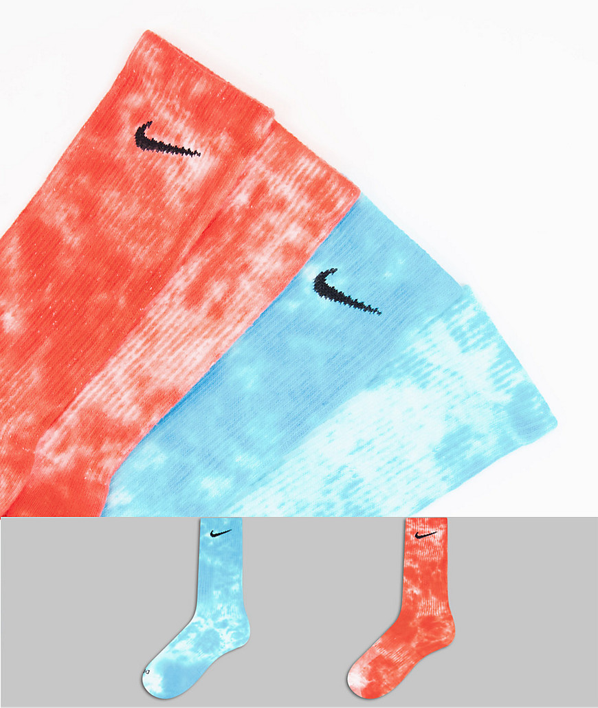 Nike 2 Pack Everyday Essential tie dye socks in blue/red-Multi