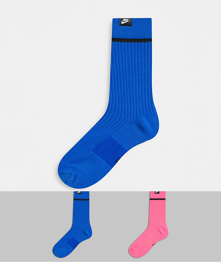 Nike 2 pack socks in blue/pink