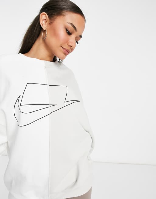 Nike 2-tone oversized zip-back sweatshirt in beige and white | ASOS