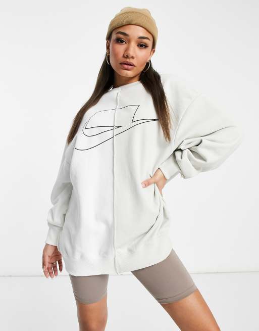 Nike 2-tone oversized zip-back sweatshirt in beige and white | ASOS