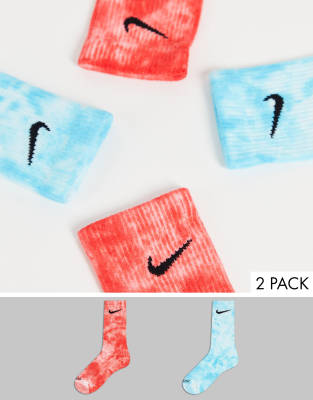 Nike - 2er-Pack Socken in Blau und Rot mit Batikmuster-Mehrfarbig