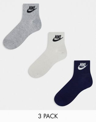 Nike 3-pack ankle socks in beige grey navy