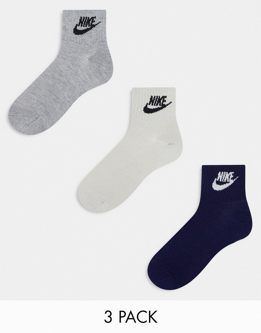 Nike 3-pack ankle socks in beige grey navy-Multi