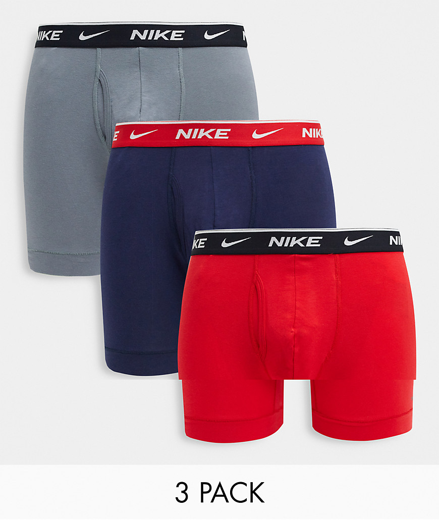 Nike 3-pack cotton stretch boxer briefs with fly in navy/gray/red-Multi