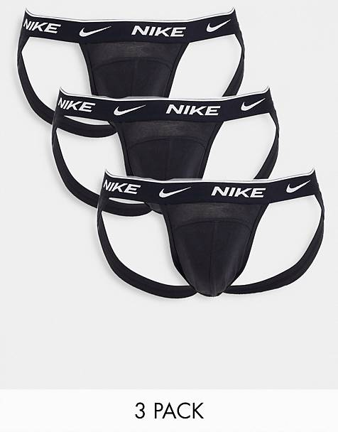나이키 남성 작 스트랩 속옷 팬티 Nike 3 pack cotton stretch jock straps in black,BLACK