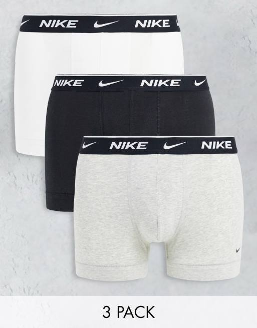  Nike 3 pack cotton stretch trunks in black/grey/white