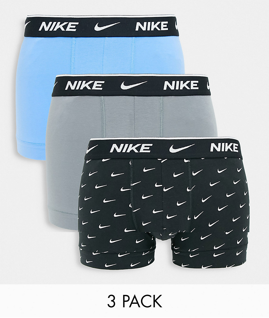 Nike 3 pack cotton stretch trunks in blue/grey/black-Multi