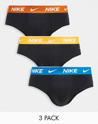 Nike 3 pack Dri-Fit cotton briefs in black with contrast waistbands