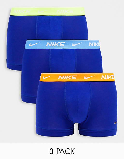 Nike 3 pack Dri-Fit cotton stretch trunks in blue | ASOS