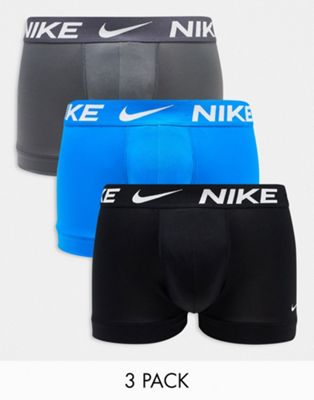 Nike 3 Pack Dri-Fit microfibre trunks in blue grey and black