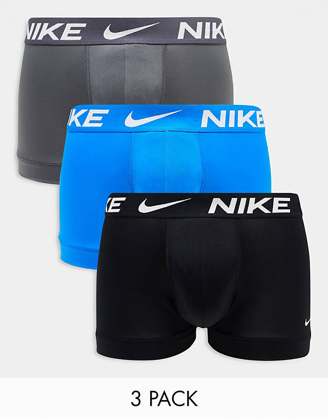 Nike - 3 pack dri-fit microfibre trunks in blue grey and black