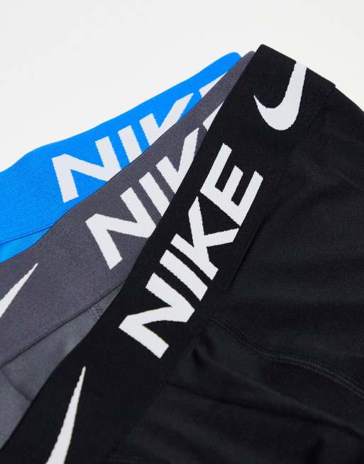 Nike 3 Pack Dri-Fit microfibre trunks in blue grey and black, 4 of 4