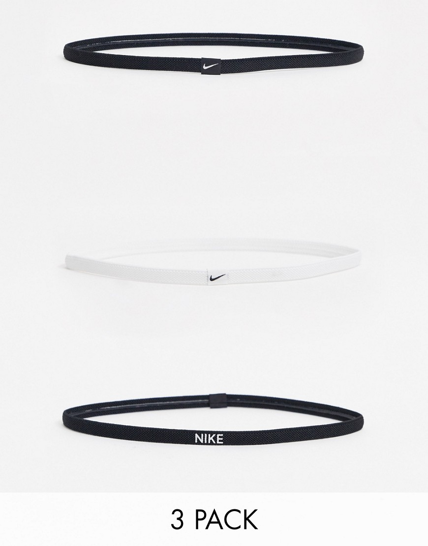 Nike 3 pack elastic headbands in black and white-Multi