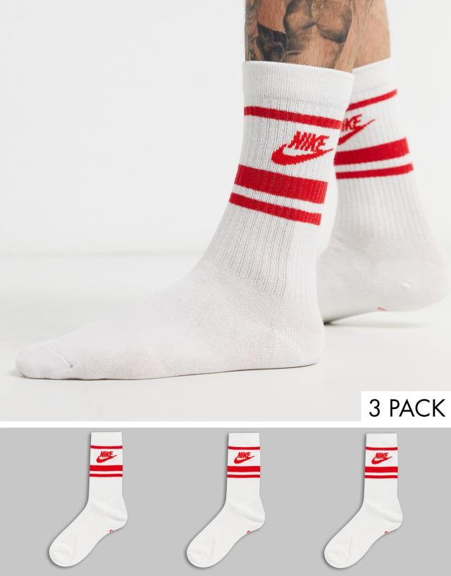 Nike 3 Pack Essential socks in white/red