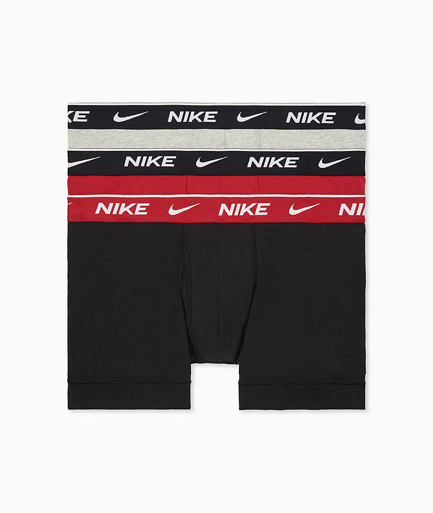 Nike 3 Pack Everyday Cotton Stretch boxer briefs with fly in black/red/gray-Multi